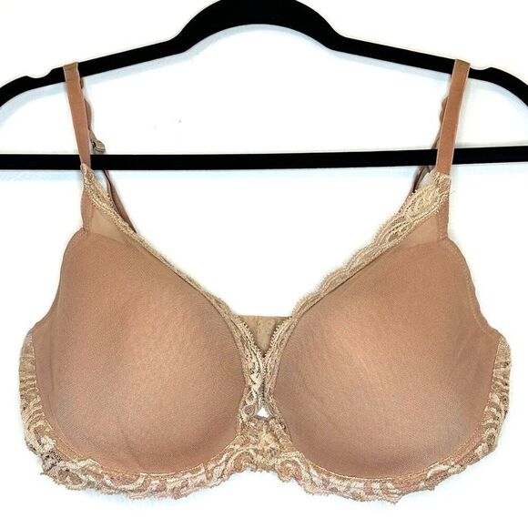 Natori Scalloped Lace Trim Underwired Lightly Padded T-Shirt Bra Tan Size 34G - Picture 1 of 3